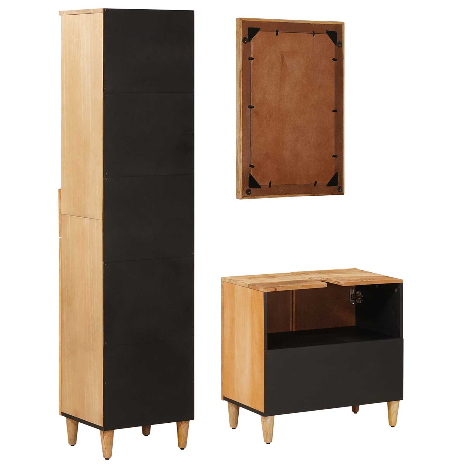 Juego de Muebles de Baño con cajón 3 pcs Madera de mango maciza