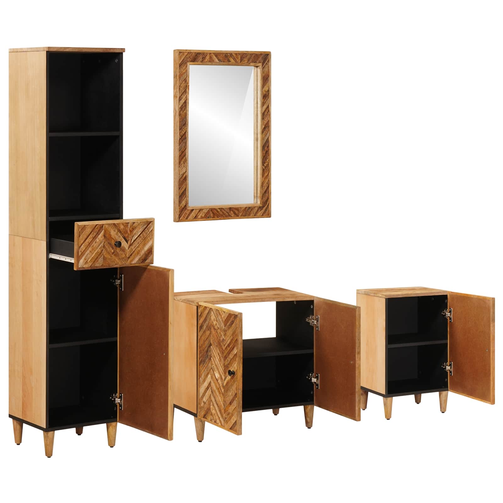 Juego de Muebles de Baño con cajón 4 pcs Madera de mango maciza