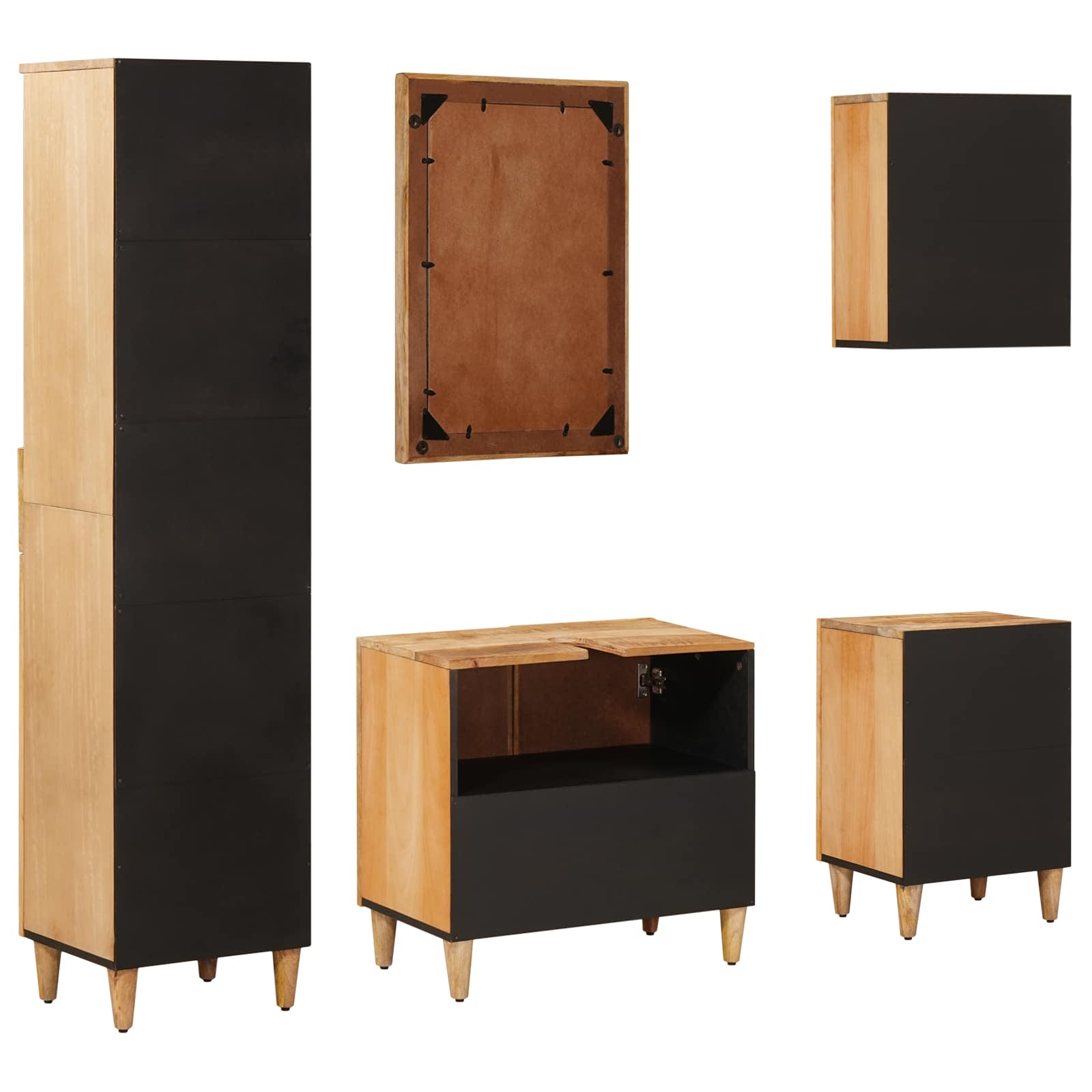 Juego de Muebles de Baño con cajón 5 pcs Madera de mango maciza