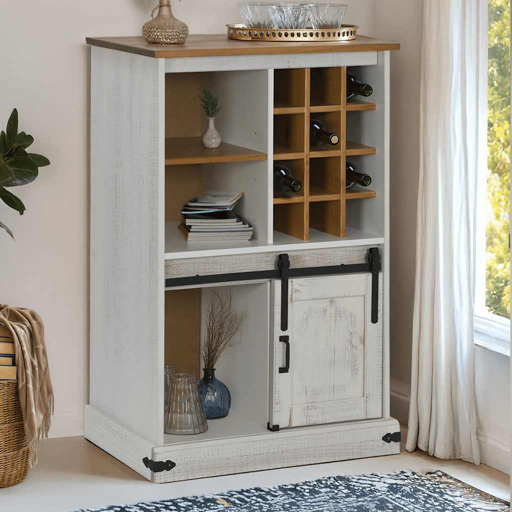 Vinoteca HALDEN con botelleros y puerta corredera blanco pino