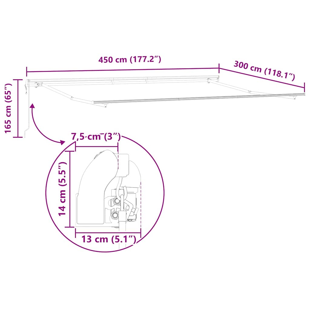 Toldo retráctil automático antracita y blanco 450x300 cm