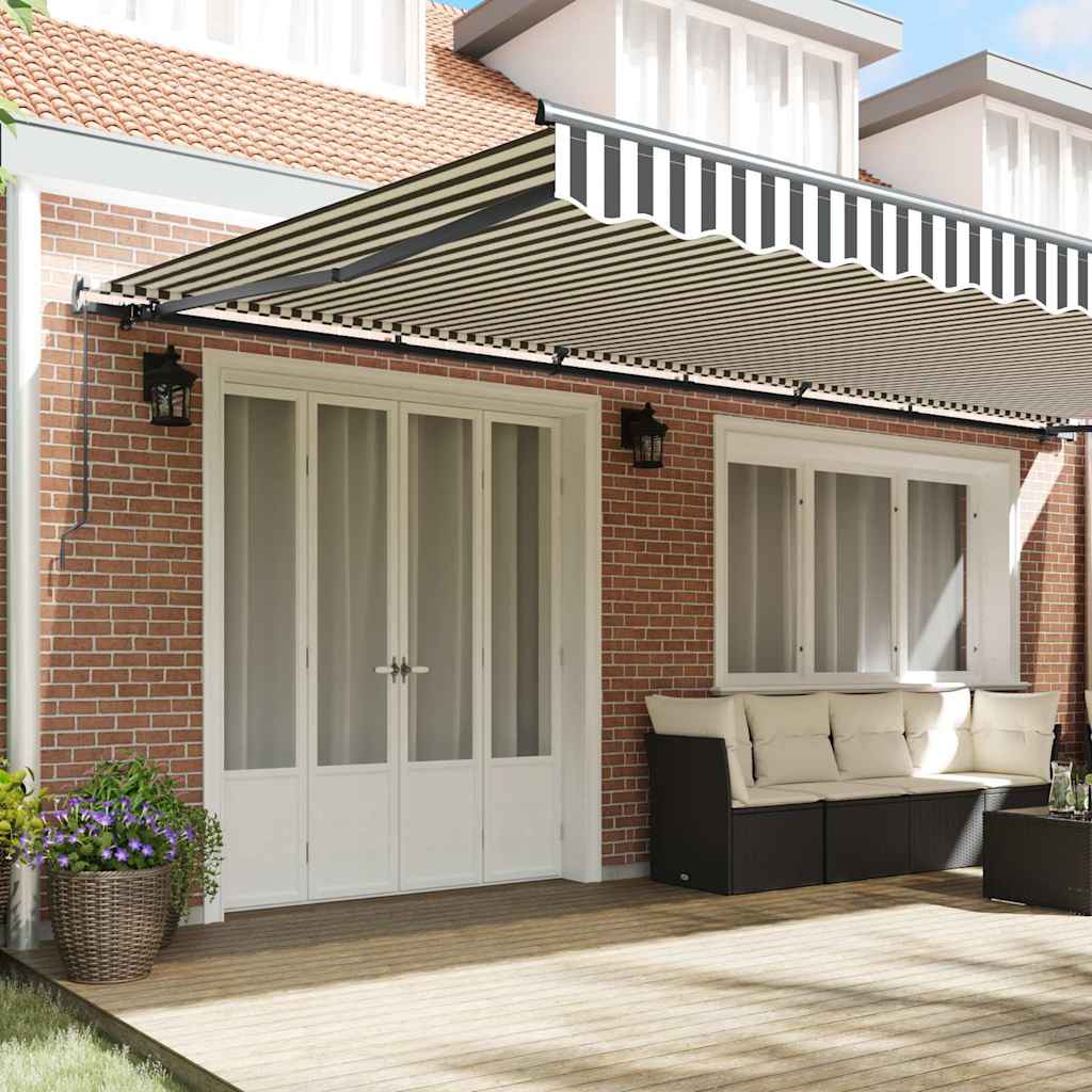 Toldo retráctil manual antracita y blanco 600x300cm
