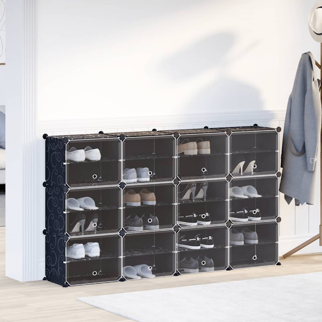 Estantería de cubos con 12 compartimentos y puertas PP negro