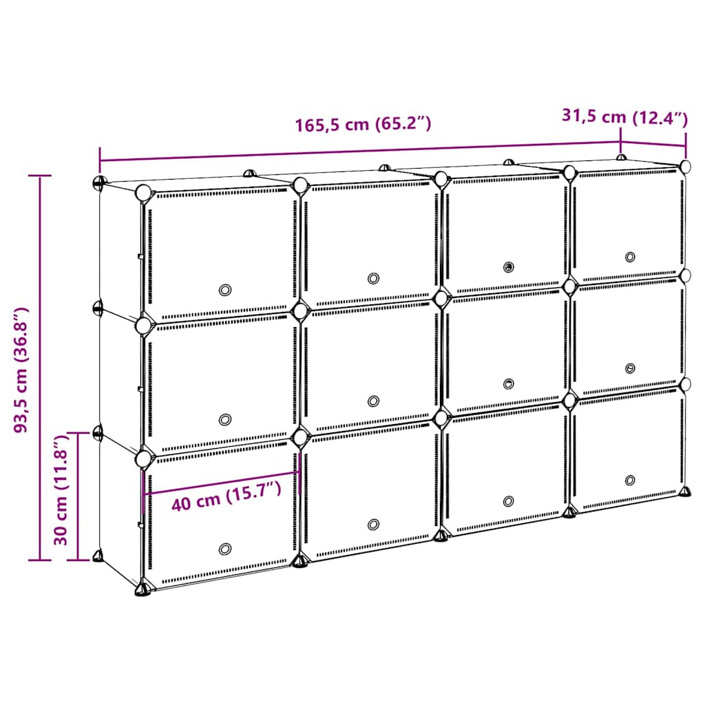 Estantería de cubos con 12 compartimentos y puertas PP negro