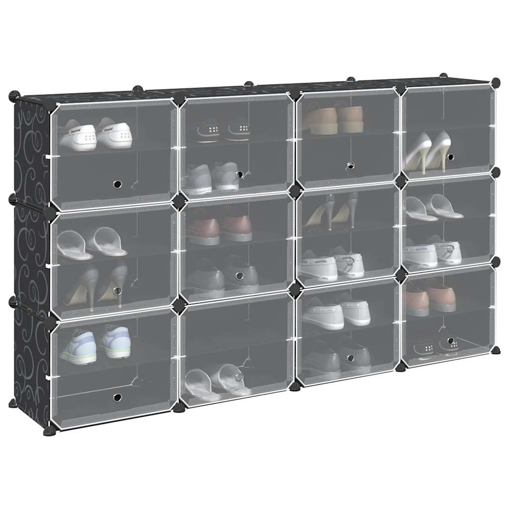 Estantería de cubos con 12 compartimentos y puertas PP negro