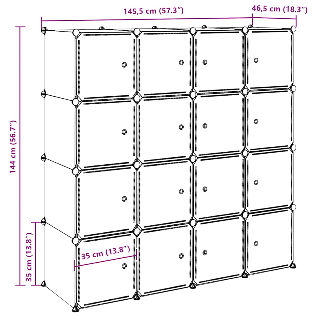 Cubo organizador almacenamiento 16 cubos y varillas colgar PP