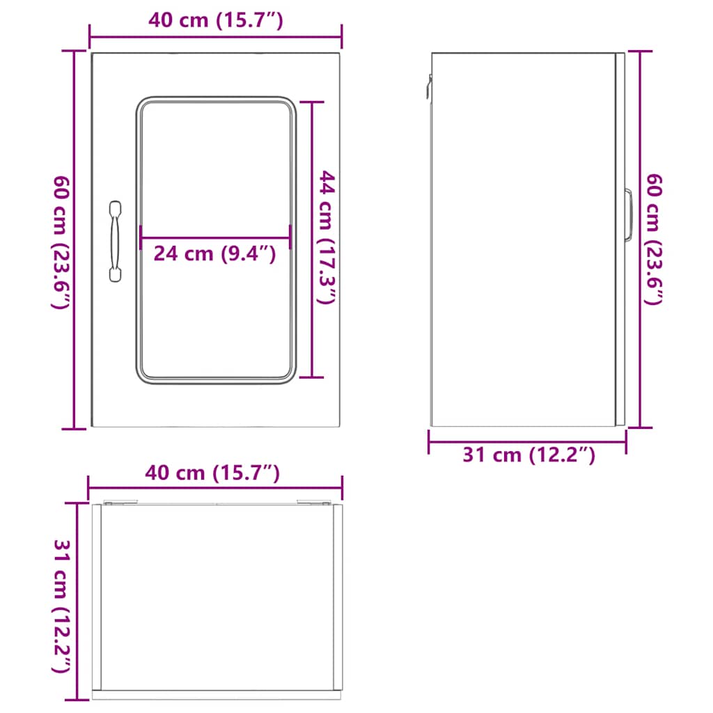 Armario de cocina de pared con puerta de cristal "Kalmar" de, madera de ingeniería blanca brillante