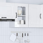 Armario de cocina de pared con puerta de cristal "Kalmar" de, madera de ingeniería blanca brillante