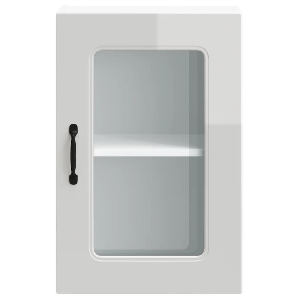 Armario de cocina de pared con puerta de cristal "Kalmar" de, madera de ingeniería blanca brillante