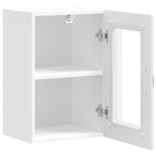 Armario de cocina de pared con puerta de cristal "Kalmar" de, madera de ingeniería blanca brillante