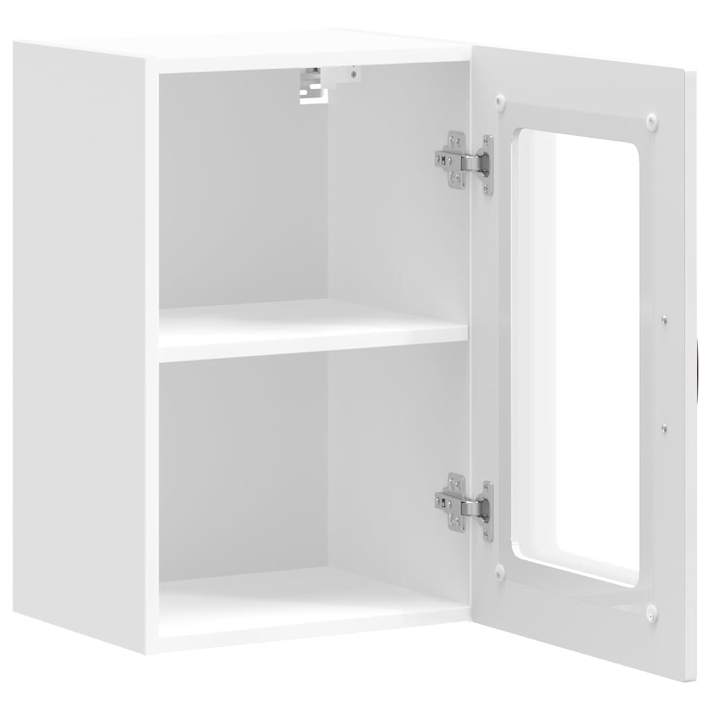 Armario de cocina de pared con puerta de cristal "Kalmar" de, madera de ingeniería blanca brillante