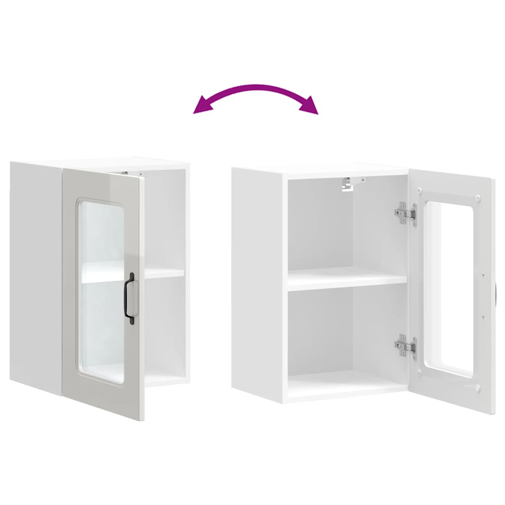 Armario de cocina de pared con puerta de cristal "Kalmar" de, madera de ingeniería blanca brillante
