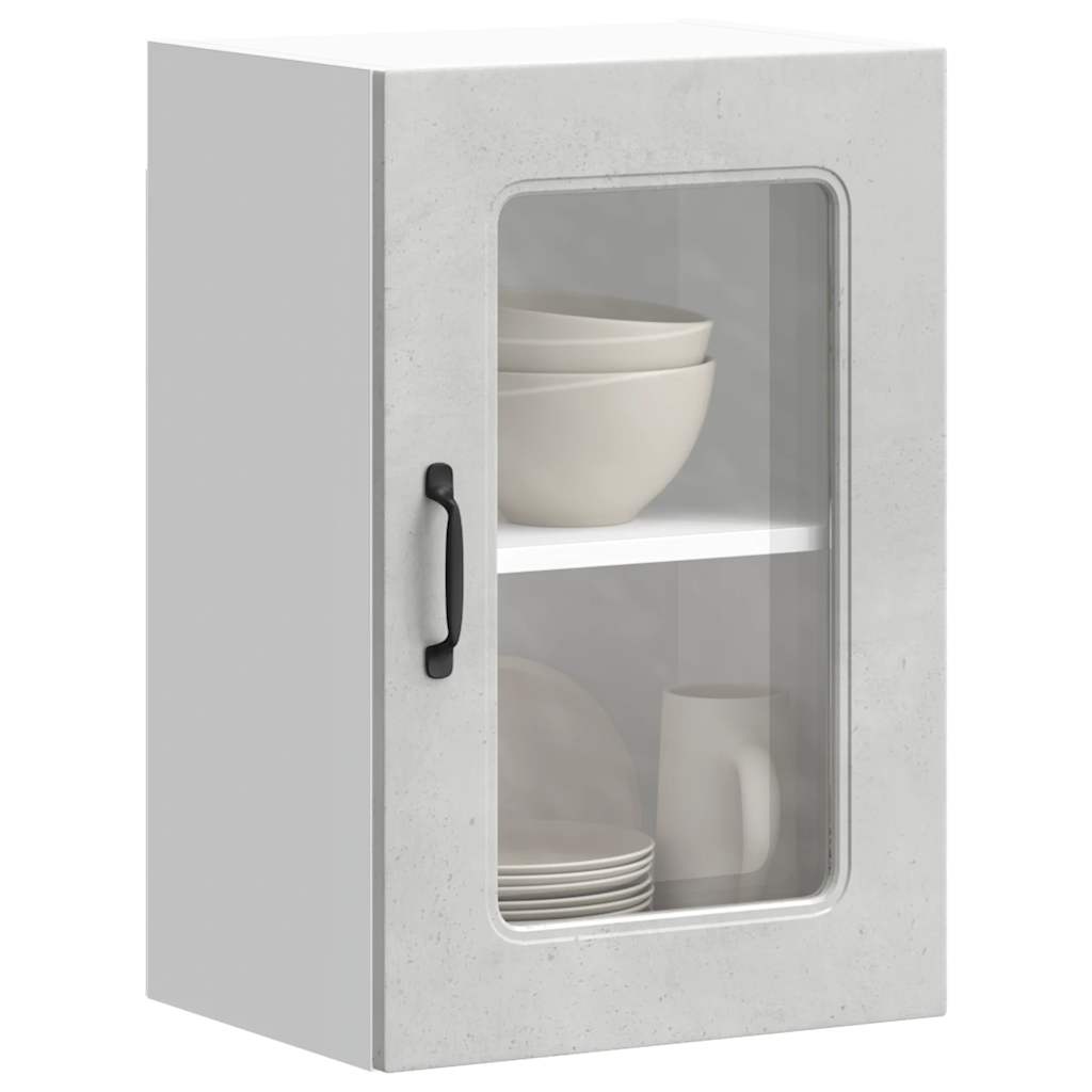 Armario de cocina de pared con puerta de cristal "Kalmar" de, madera de ingeniería blanca brillante