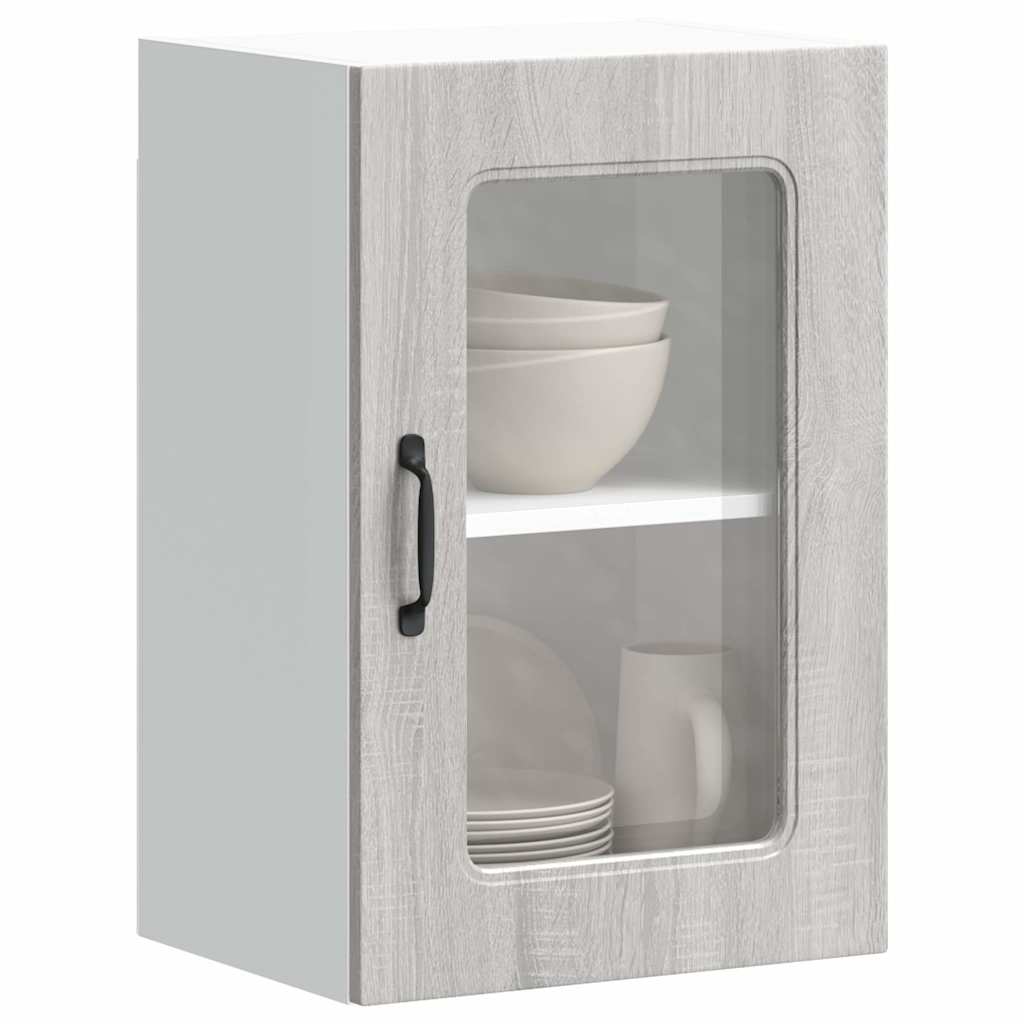Armario de cocina de pared con puerta de cristal "Kalmar" de, madera de ingeniería blanca brillante