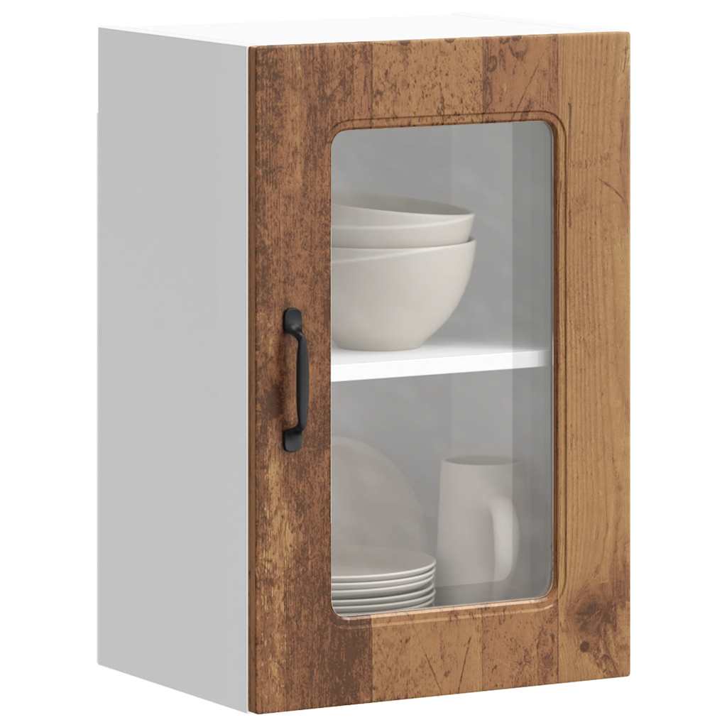 Armario de cocina de pared con puerta de cristal "Kalmar" de, madera de ingeniería blanca brillante