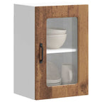 Armario de cocina de pared con puerta de cristal "Kalmar" de, madera de ingeniería blanca brillante