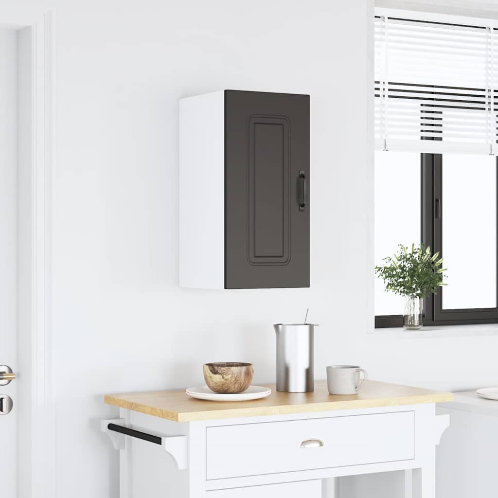 Armario de cocina de pared con puerta de cristal "Kalmar" de, madera de ingeniería blanca brillante