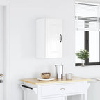 Armario de cocina de pared con puerta de cristal "Kalmar" de, madera de ingeniería blanca brillante