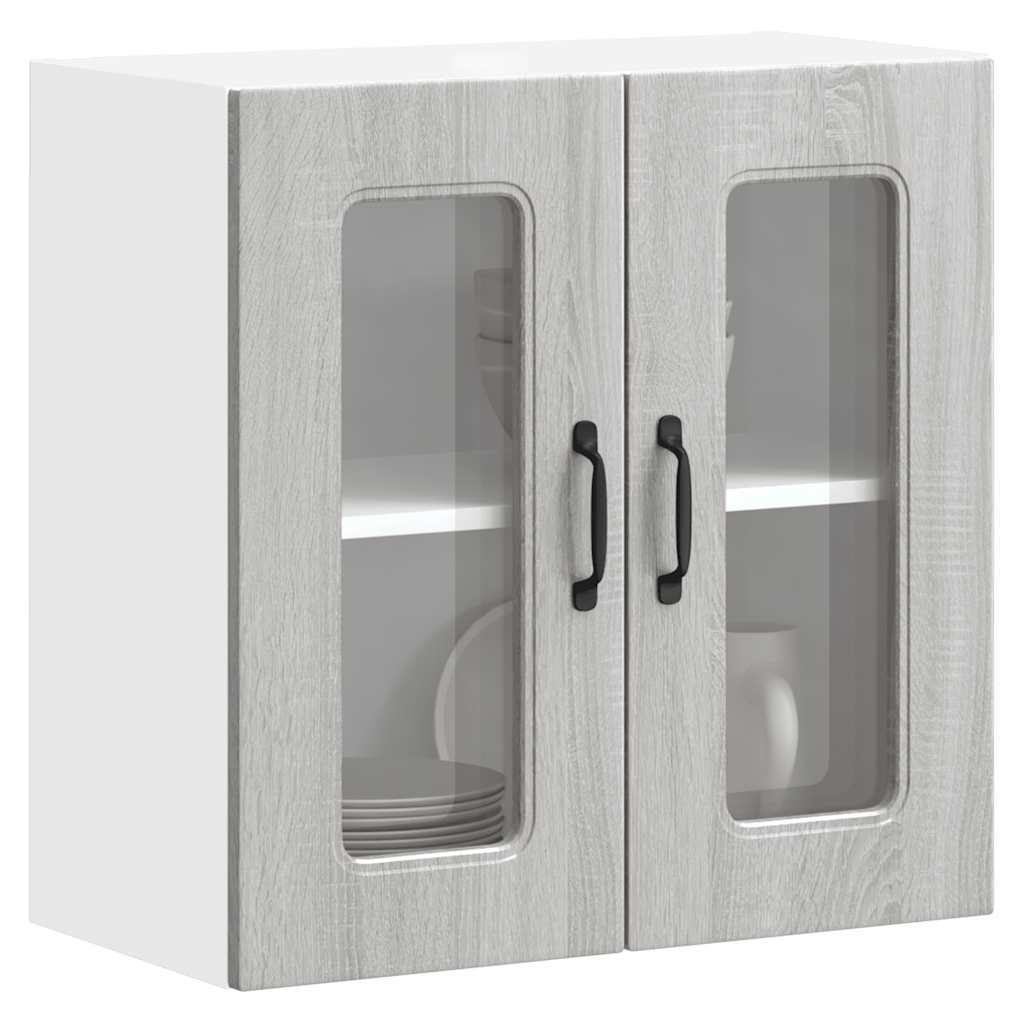 Armario de cocina de pared "Lyon" con puerta de cristal, madera vieja,, 60x31x60 cm
