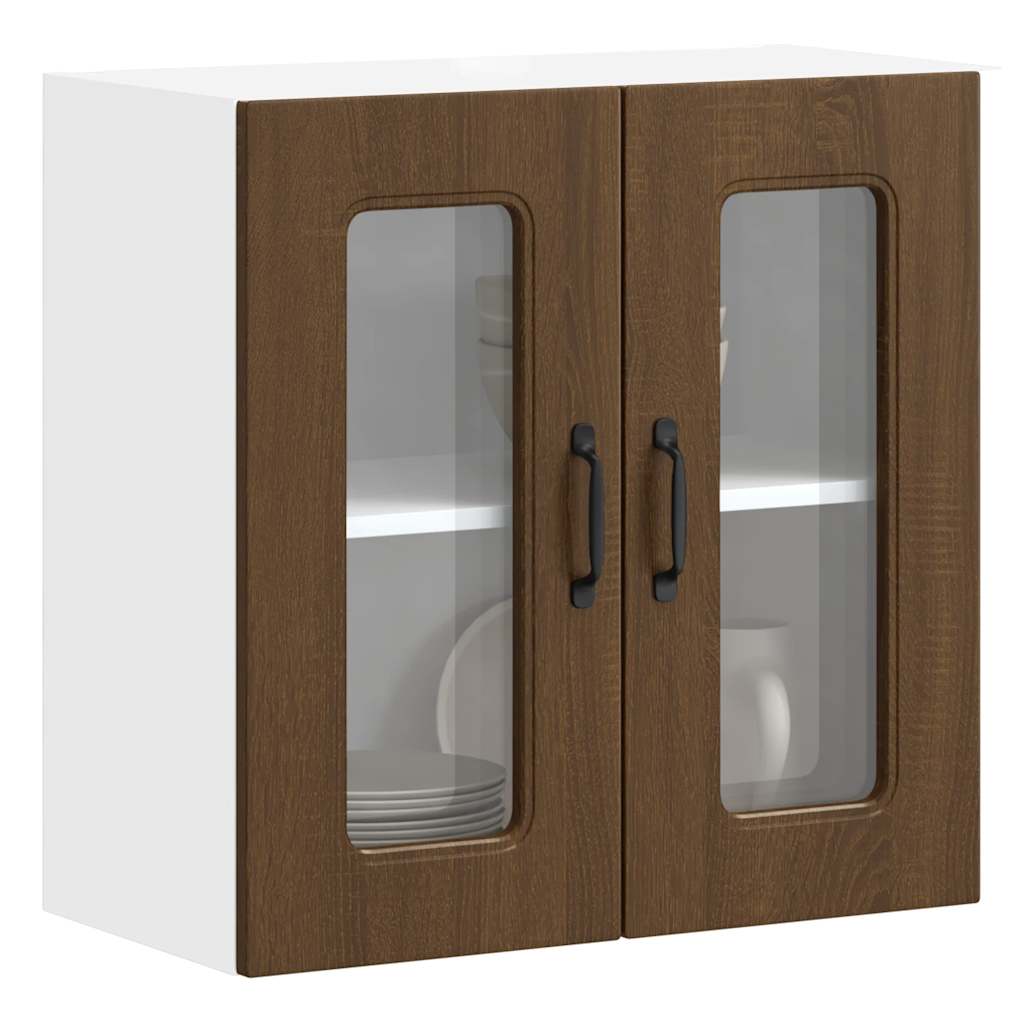 Armario de cocina de pared "Lyon" con puerta de cristal, madera vieja,, 60x31x60 cm