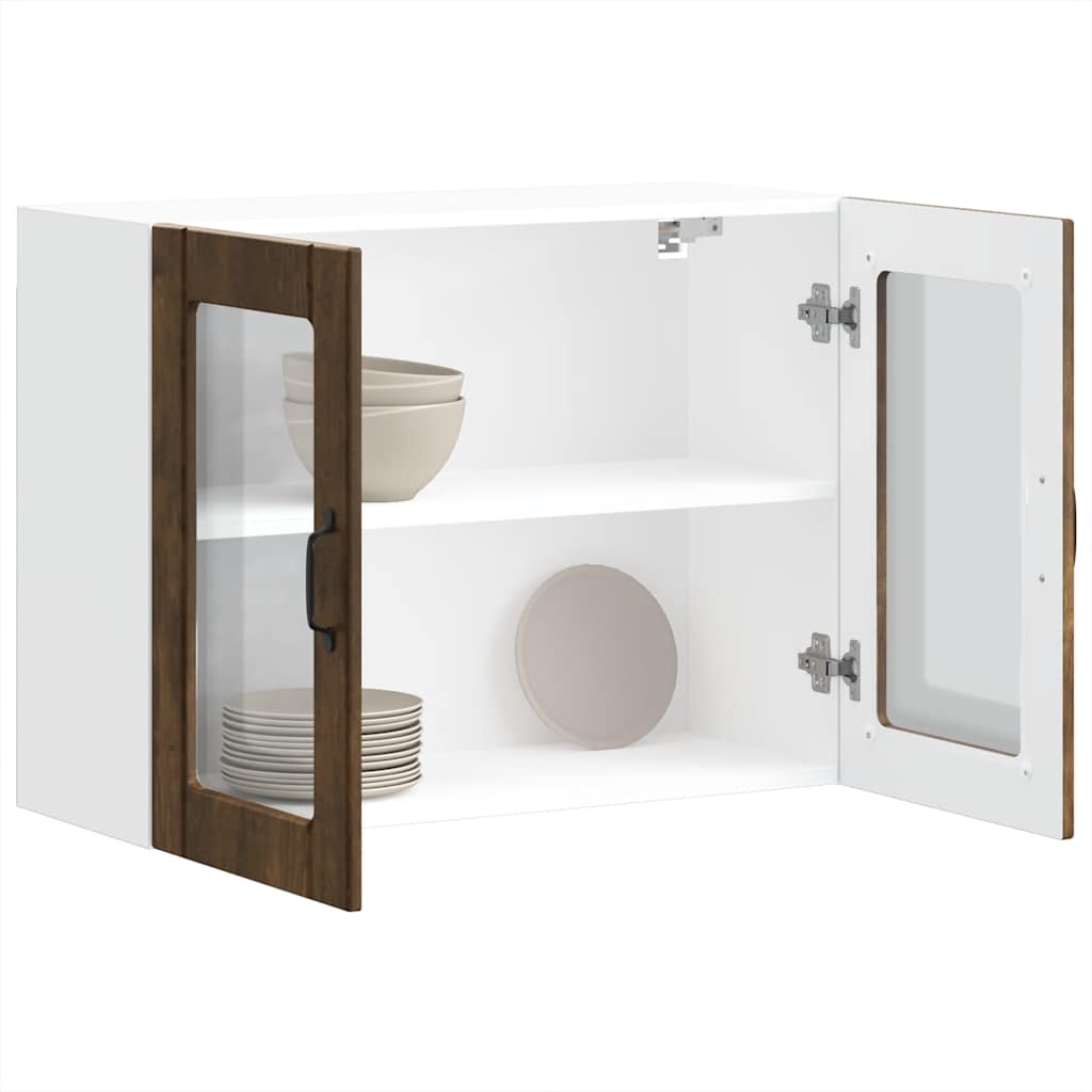 Armario de cocina de pared "Lyon" con puerta de cristal, madera vieja,, 60x31x60 cm