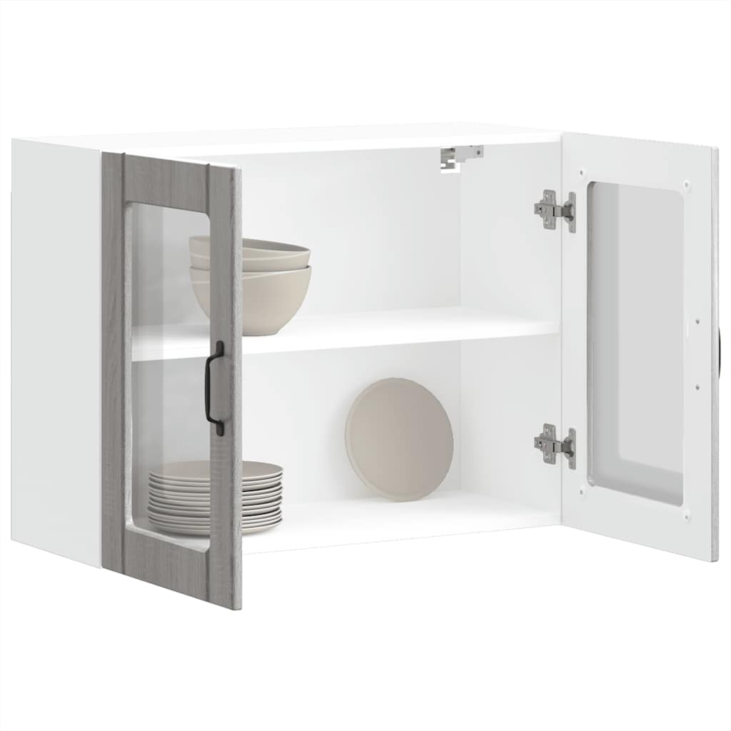 Armario de cocina de pared "Lyon" con puerta de cristal, madera vieja,, 60x31x60 cm