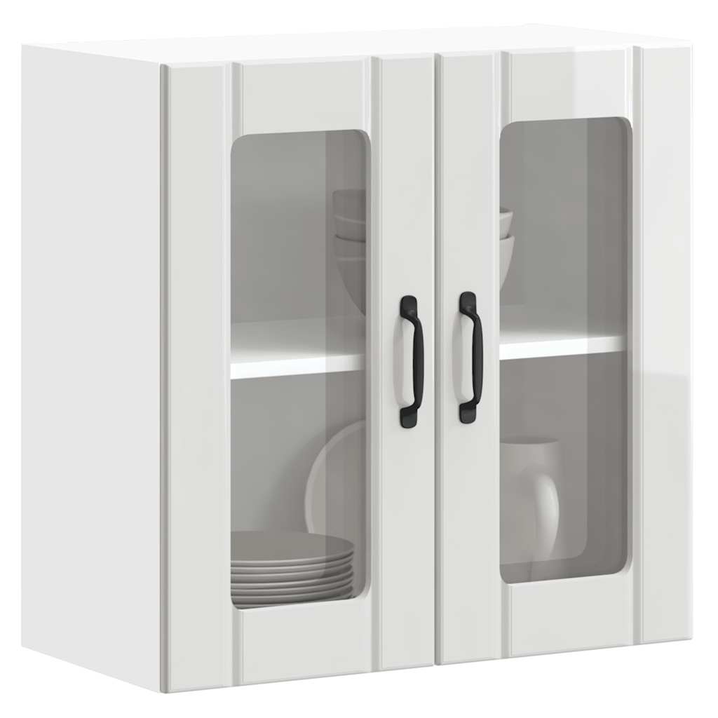 Armario de cocina de pared "Lyon" con puerta de cristal, madera vieja,, 60x31x60 cm