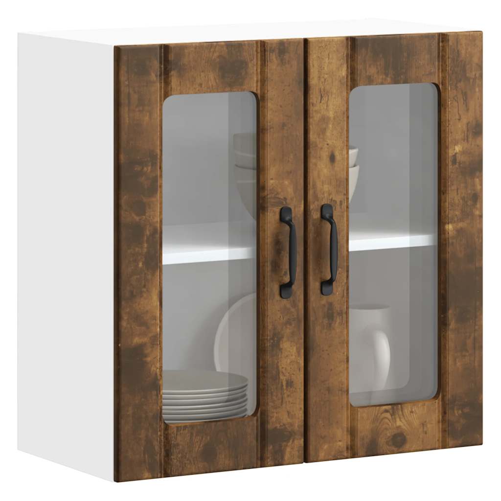 Armario de cocina de pared "Lyon" con puerta de cristal, madera vieja,, 60x31x60 cm