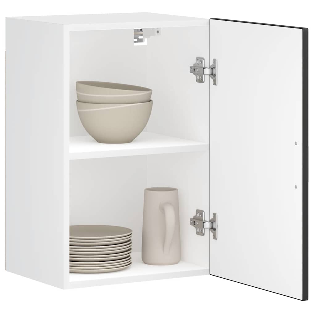 Armario de cocina de pared con puerta de cristal "Kalmar" de, madera de ingeniería blanca brillante