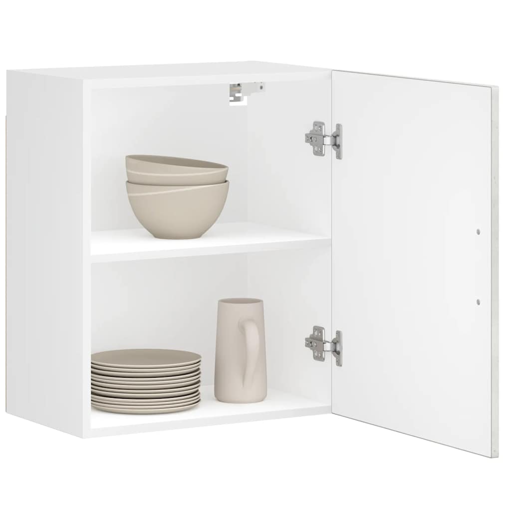 Armario de cocina de pared con puerta de cristal "Kalmar" de, madera de ingeniería blanca brillante