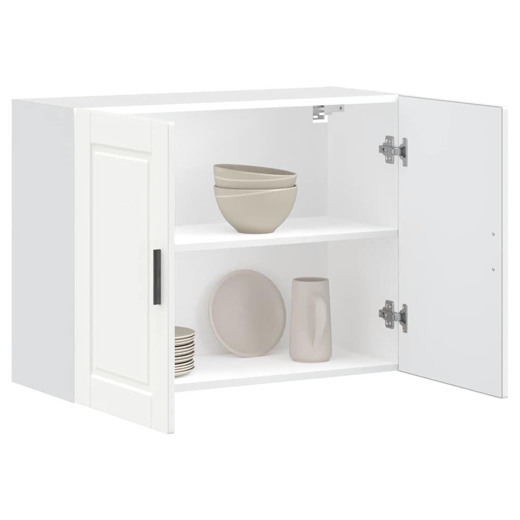 Armario de cocina de pared con puerta de cristal "Kalmar" de, madera de ingeniería blanca brillante