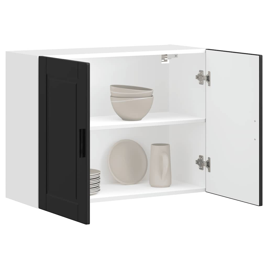 Armario de cocina de pared con puerta de cristal "Kalmar" de, madera de ingeniería blanca brillante