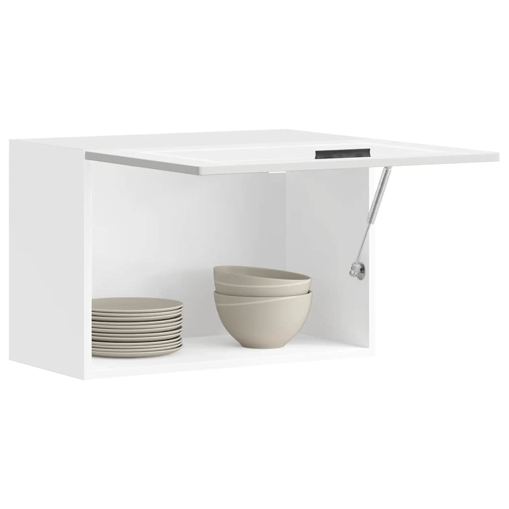 Armario de cocina de pared con puerta de cristal "Kalmar" de, madera de ingeniería blanca brillante