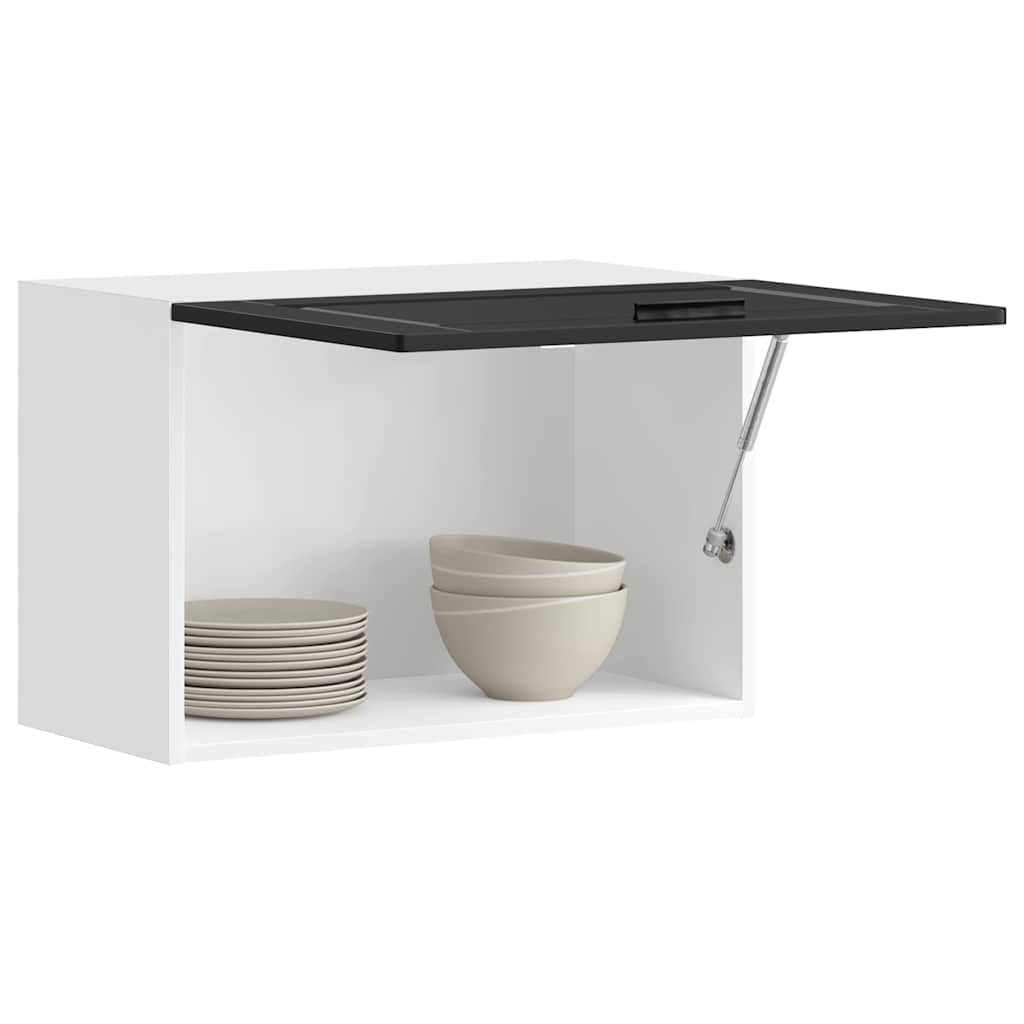 Armario de cocina de pared con puerta de cristal "Kalmar" de, madera de ingeniería blanca brillante