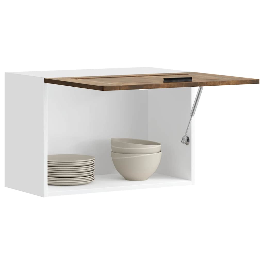 Armario de cocina de pared con puerta de cristal "Kalmar" de, madera de ingeniería blanca brillante