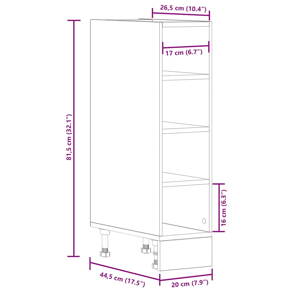 Armario bajo "Riga" Roble Artesano 20x44,5x81,5 cm Madera de ingeniería