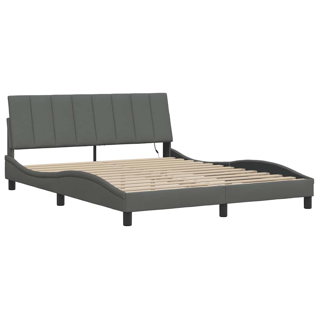 Estructura de cama sin colchón Hanko de tela gris oscuro 160x200 cm