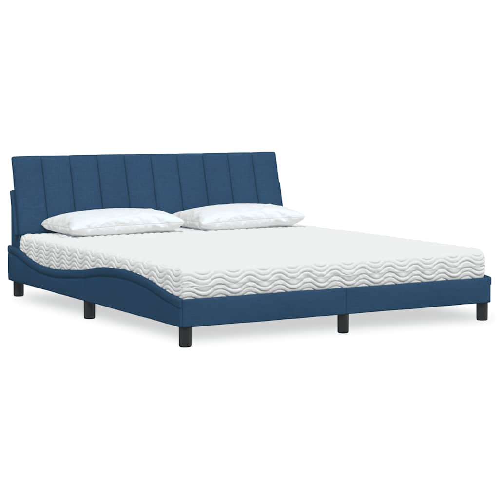 Cama con colchón de tela azul 160x200 cm