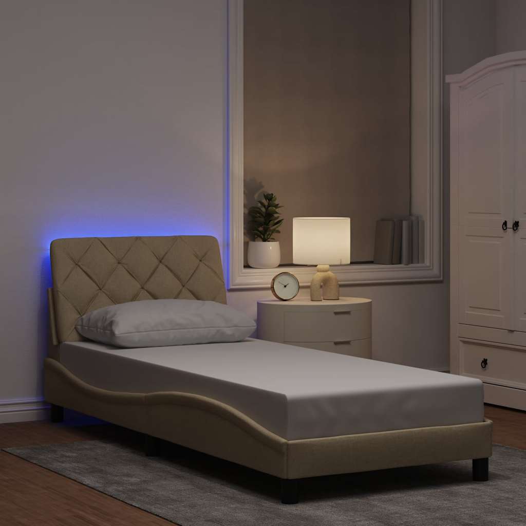 Estructura cama con LED sin colchón marrón oscuro 120x200 cm