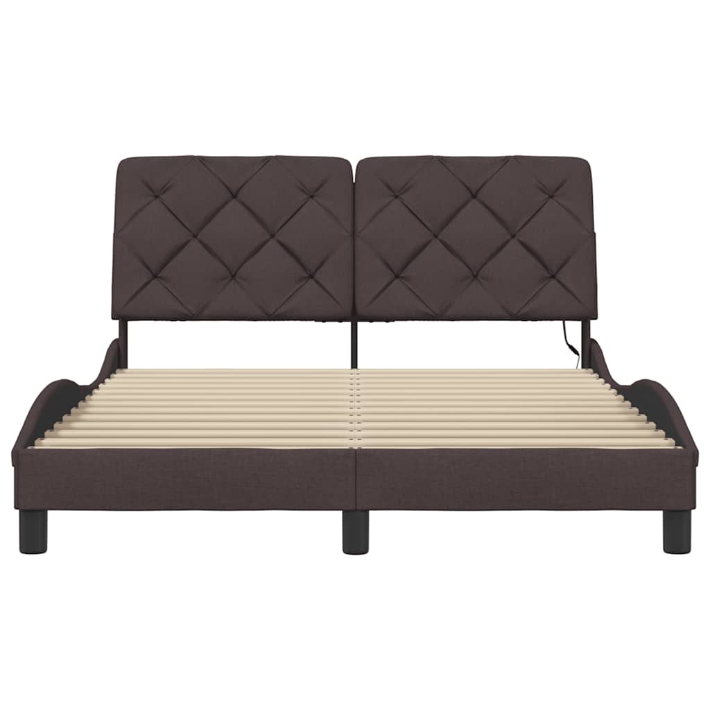 Estructura cama con LED sin colchón marrón oscuro 120x200 cm