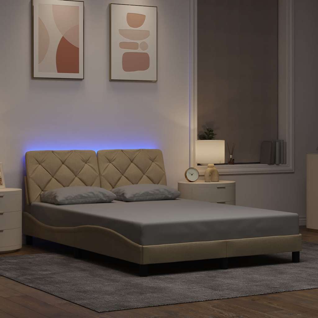 Estructura cama con LED sin colchón marrón oscuro 120x200 cm