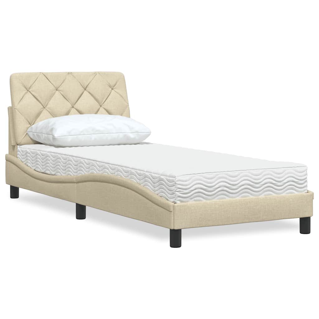 Cama con colchón de tela color crema 180x200 cm