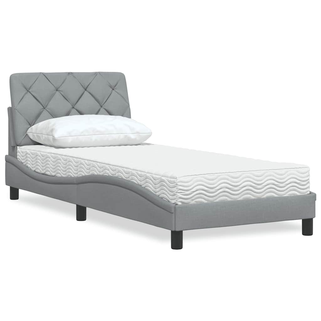 Cama con colchón de tela azul 160x200 cm