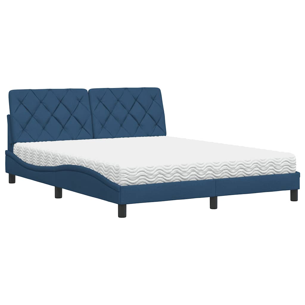 Cama con colchón de tela azul 160x200 cm