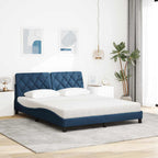 Cama con colchón de tela azul 160x200 cm