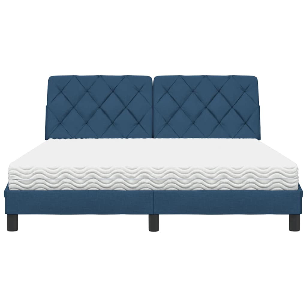 Cama con colchón de tela azul 160x200 cm