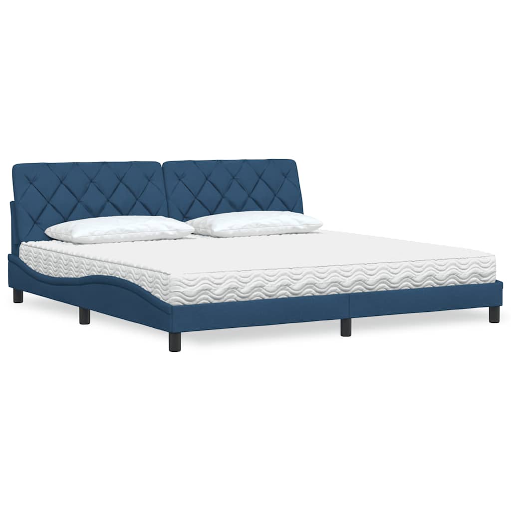Cama con colchón de tela azul 160x200 cm