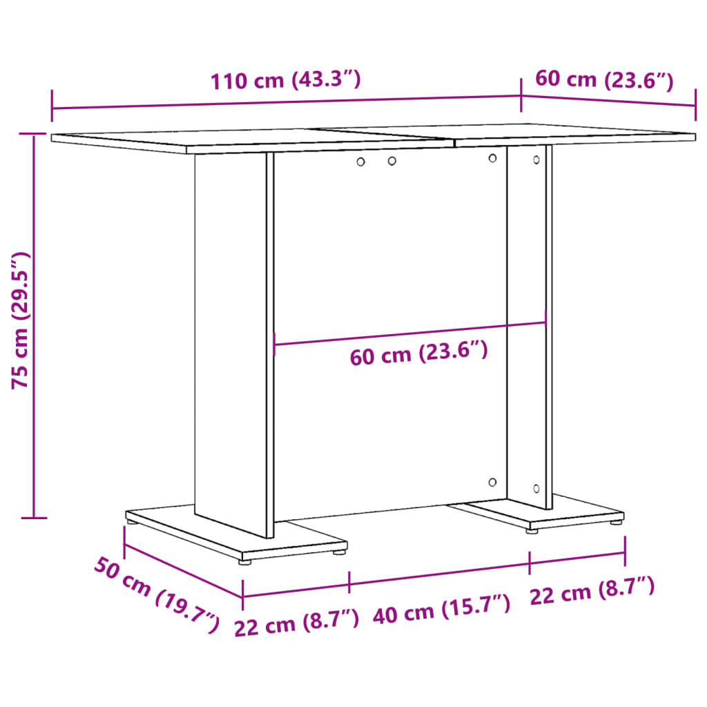 Mesa comedor madera ingeniería madera envejecida 110x60x75 cm
