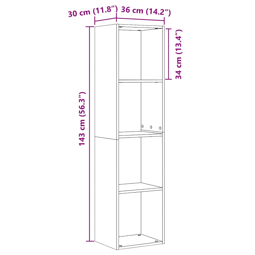 Mueble TV/Librería madera vieja 36x30x143cm madera ingeniería