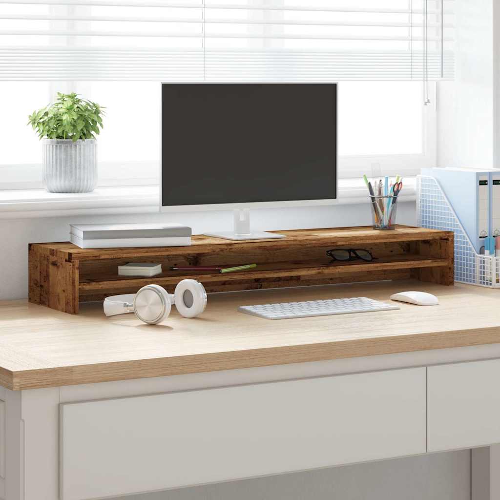 Soporte mesa pantalla madera ingeniería envejecida 100x24x13 cm